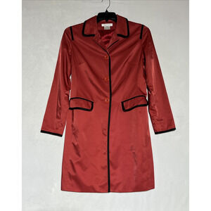 Nine West Mid Length Rain Coat Jacket Womens Medium Red Button Up Long Classic
